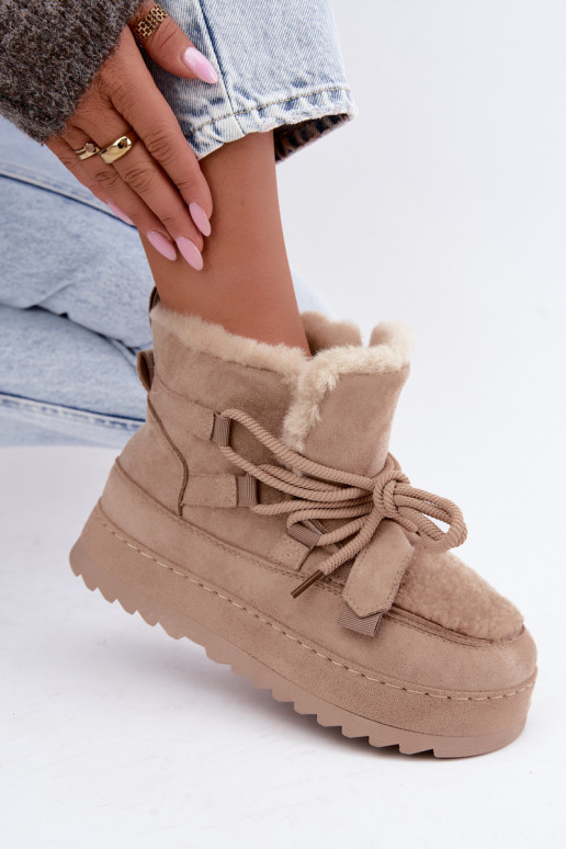 Botas de invierno color arena con cordones en plataforma Coraliah