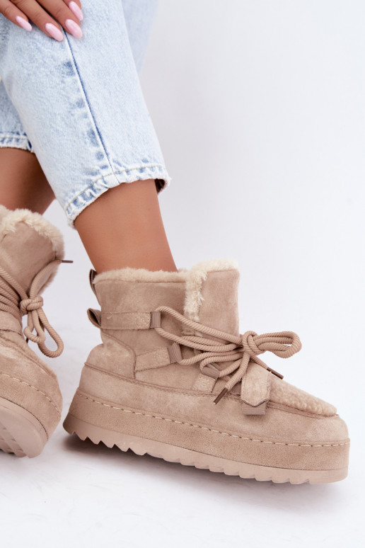 Botas de invierno color arena con cordones en plataforma Coraliah