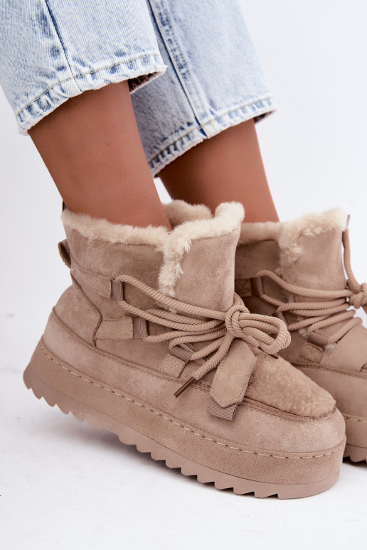 Botas de invierno color arena con cordones en plataforma Coraliah