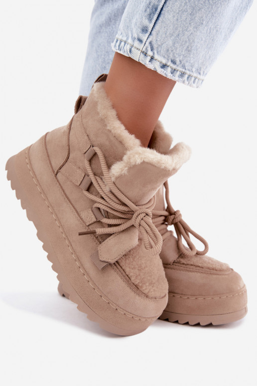 Botas de invierno color arena con cordones en plataforma Coraliah