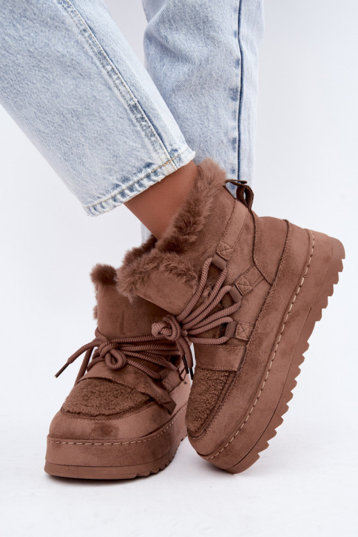 Botas de invierno marrones con cordones en plataforma Coraliah