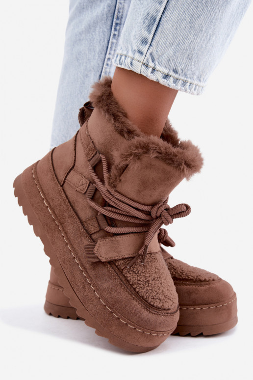 Botas de invierno marrones con cordones en plataforma Coraliah