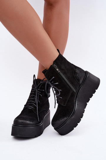 Botines negros para mujer con plataforma Zazoo 60499