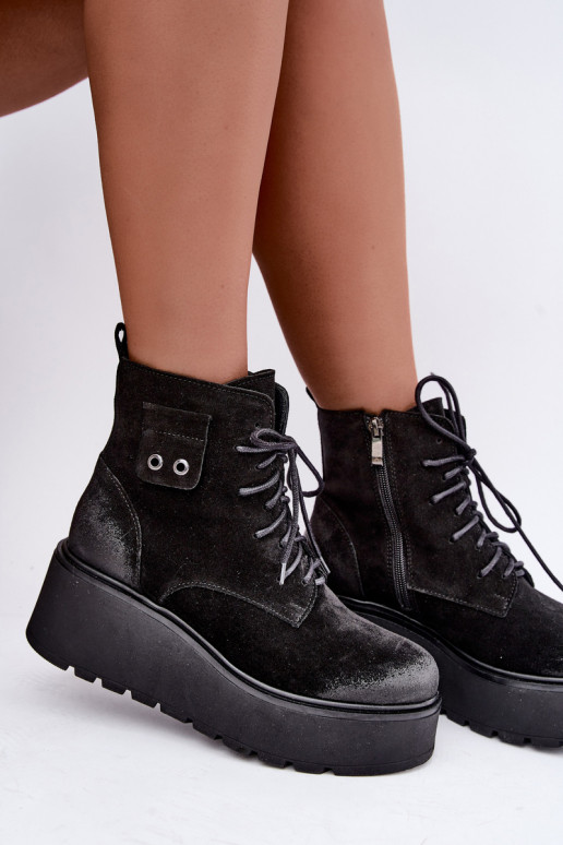 Botines negros para mujer con plataforma Zazoo 60499