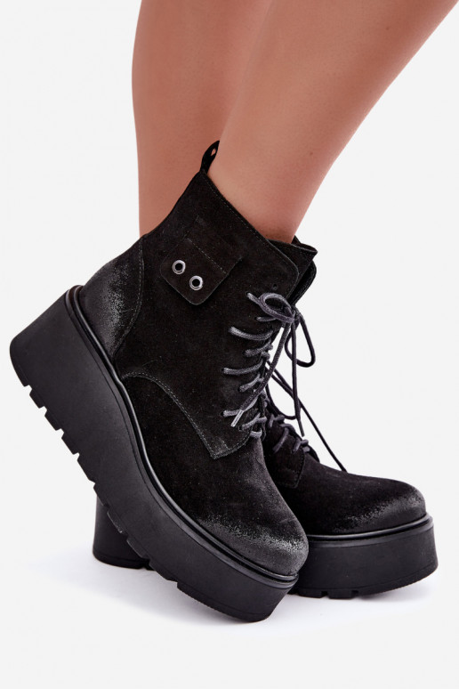 Botines negros para mujer con plataforma Zazoo 60499