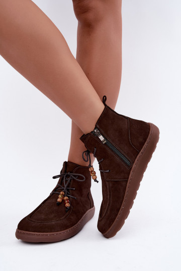 Botines de ante natural para mujer con cuentas Zazoo 30078