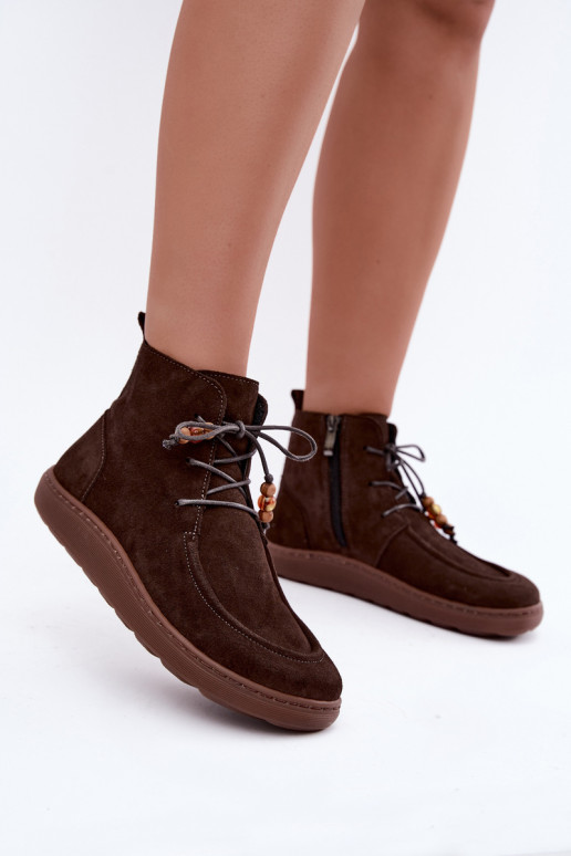 Botines de ante natural para mujer con cuentas Zazoo 30078