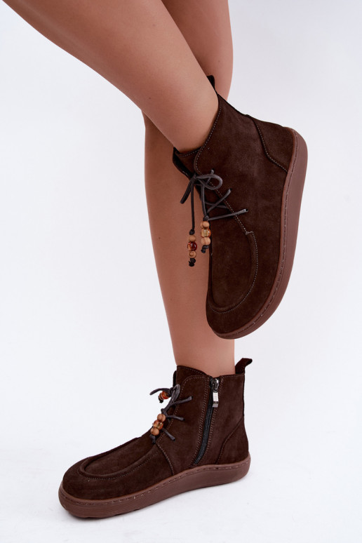 Botines de ante natural para mujer con cuentas Zazoo 30078