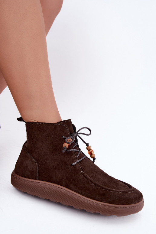 Botines de ante natural para mujer con cuentas Zazoo 30078