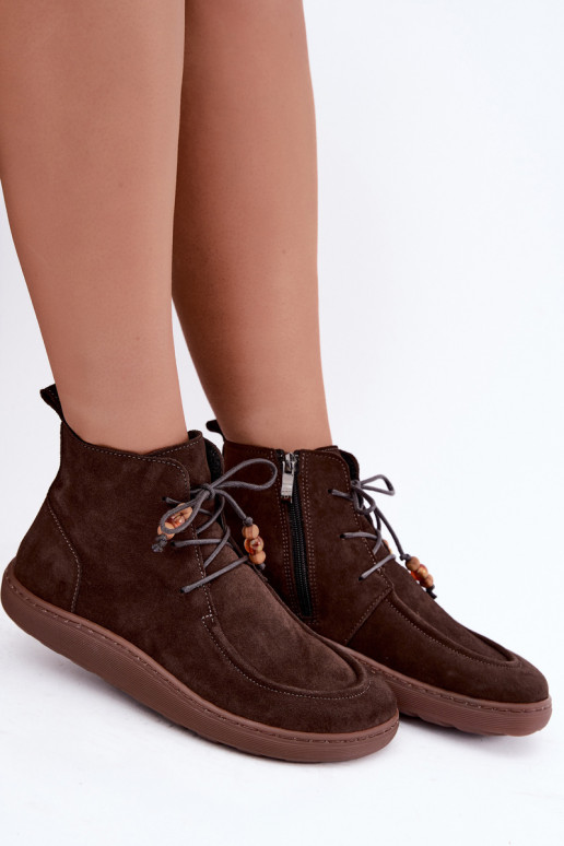 Botines de ante natural para mujer con cuentas Zazoo 30078