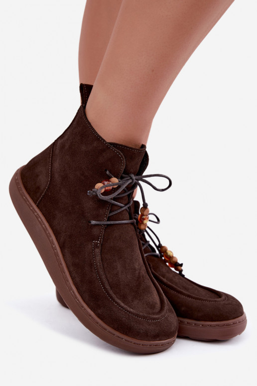 Botines de ante natural para mujer con cuentas Zazoo 30078