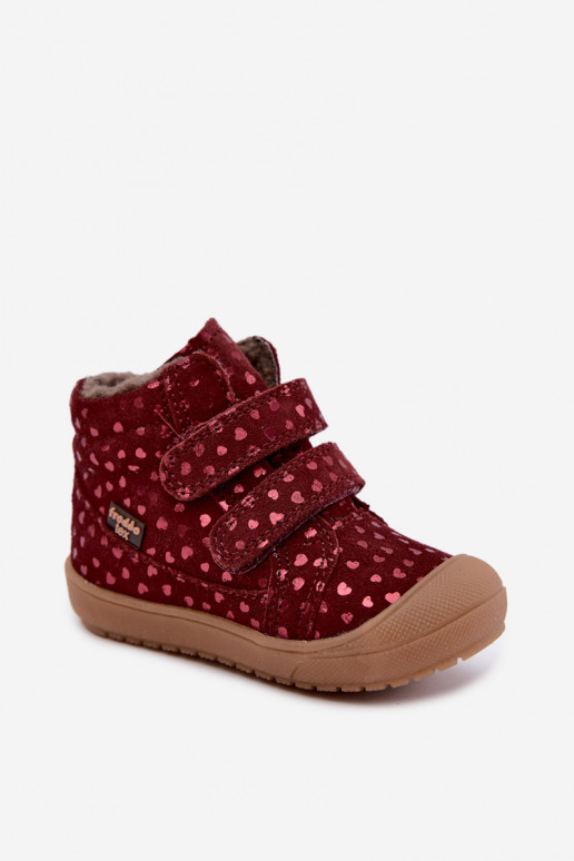 Botas de invierno de ante para niños con corazones Froddo G2110138-28 color burdeos