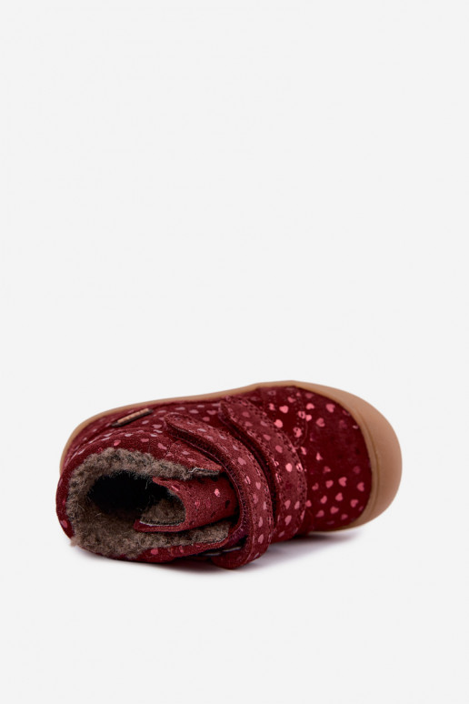 Botas de invierno de ante para niños con corazones Froddo G2110138-28 color burdeos