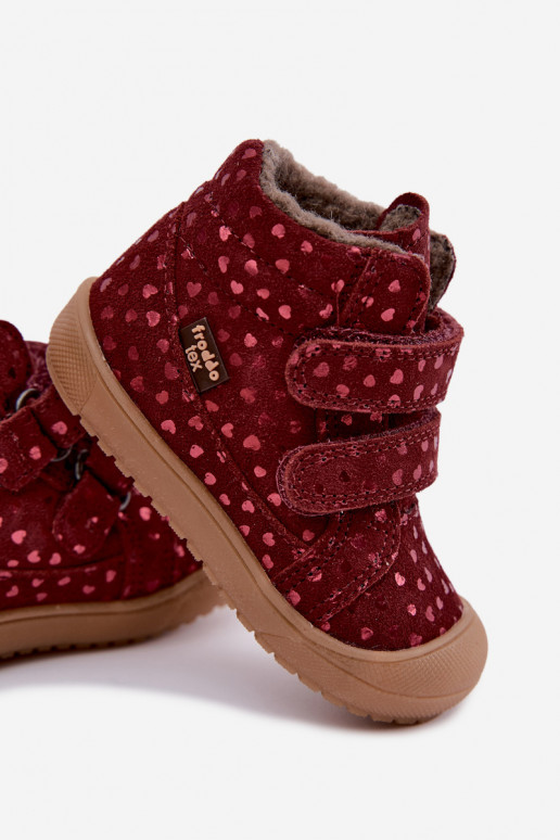 Botas de invierno de ante para niños con corazones Froddo G2110138-28 color burdeos