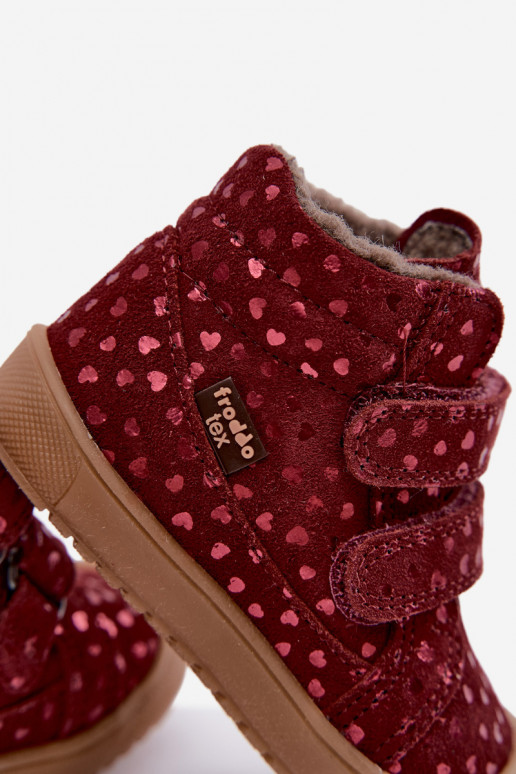 Botas de invierno de ante para niños con corazones Froddo G2110138-28 color burdeos
