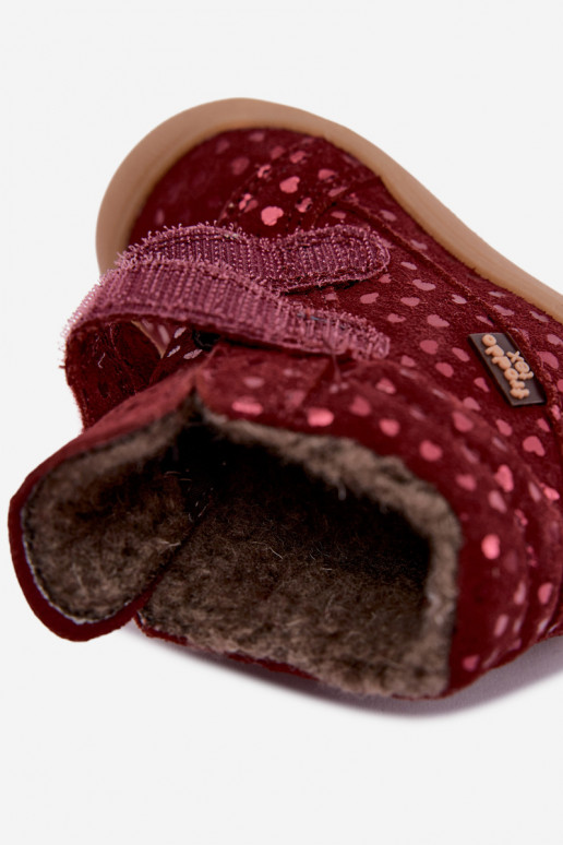 Botas de invierno de ante para niños con corazones Froddo G2110138-28 color burdeos