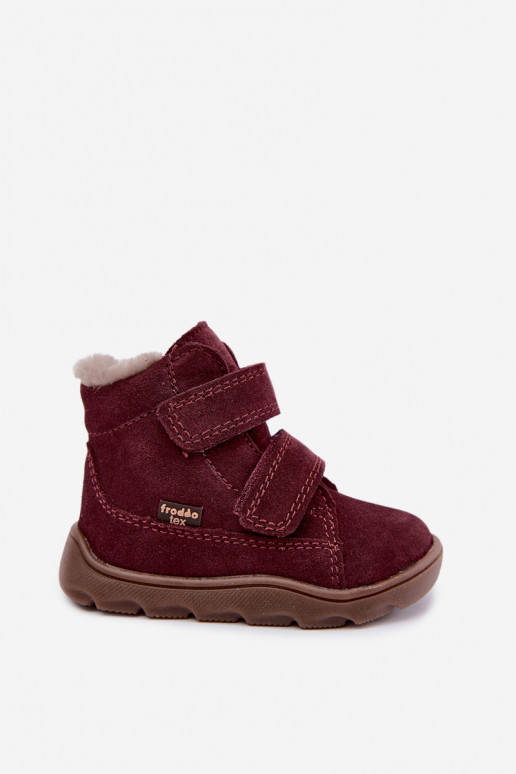 Botas de nieve de ante para niños Barefoot Froddo G2110151-4 color burdeos
