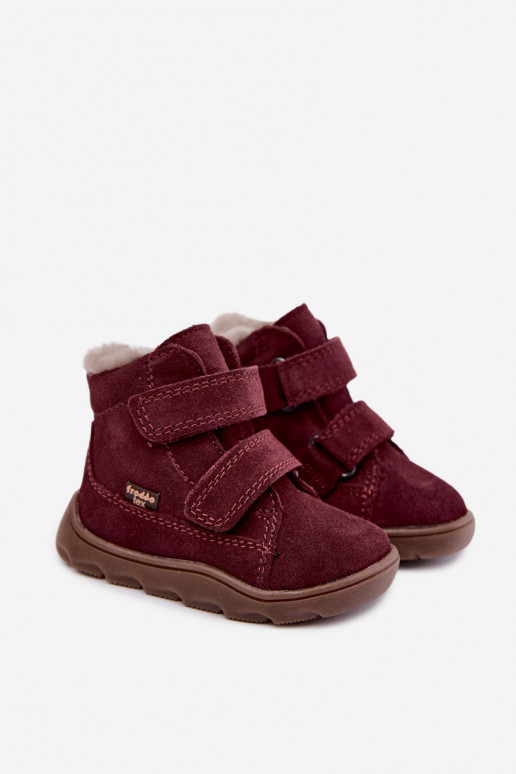 Botas de nieve de ante para niños Barefoot Froddo G2110151-4 color burdeos