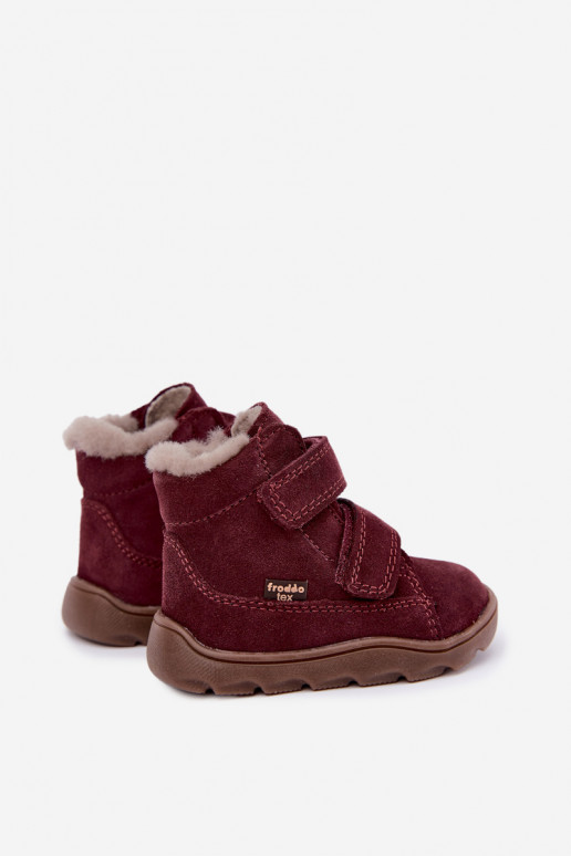 Botas de nieve de ante para niños Barefoot Froddo G2110151-4 color burdeos