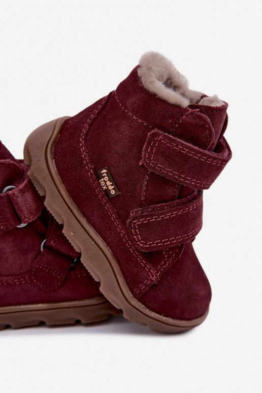 Botas de nieve de ante para niños Barefoot Froddo G2110151-4 color burdeos