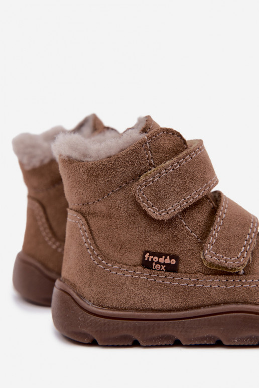 Botas de nieve de ante para niños Barefoot Froddo G2110151-8 color arena