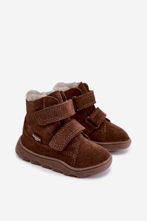 Botas de nieve de ante para niños Barefoot Froddo G2110151-13 color chocolate
