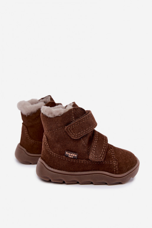 Botas de nieve de ante para niños Barefoot Froddo G2110151-13 color chocolate
