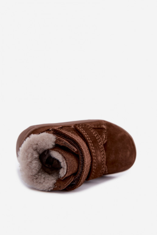 Botas de nieve de ante para niños Barefoot Froddo G2110151-13 color chocolate