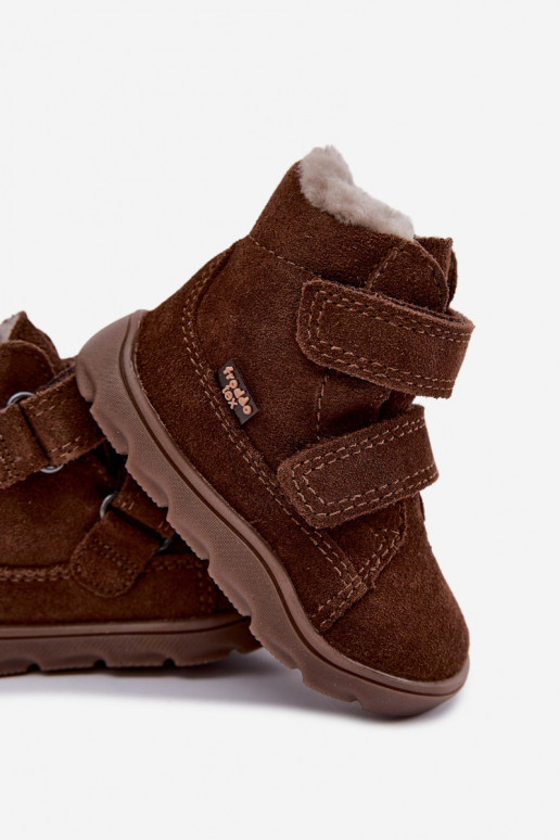 Botas de nieve de ante para niños Barefoot Froddo G2110151-13 color chocolate
