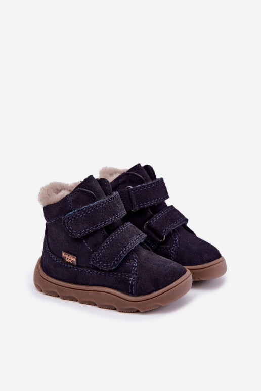 Botas de nieve de ante para niños Barefoot Froddo G2110151 azul oscuro