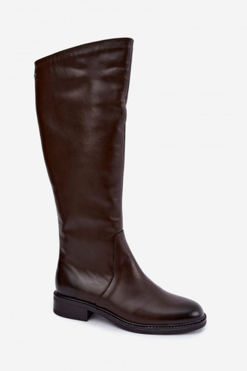 Botas de cuero para mujer hasta la rodilla con tacones anchos aisladas Zazoo 70163 chocolate 2