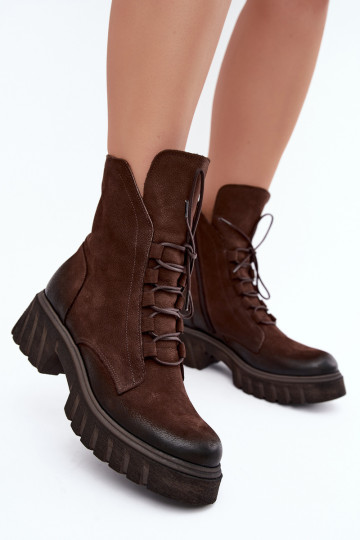 Botines de trabajo de cuero para mujer Zazoo 1850 chocolate