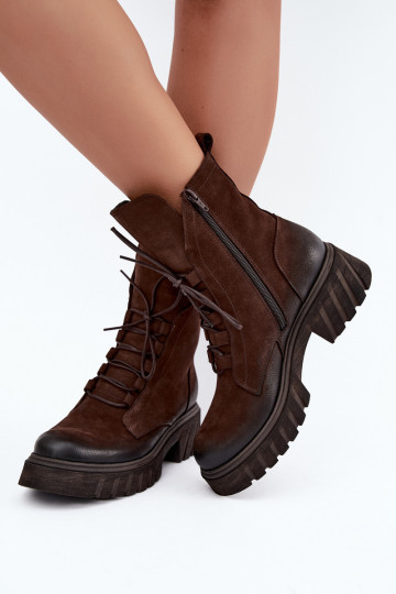 Botines de trabajo de cuero para mujer Zazoo 1850 chocolate 2