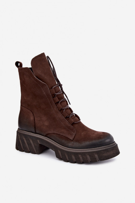 Botines de trabajo de cuero para mujer Zazoo 1850 chocolate