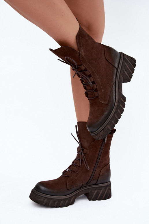 Botines de trabajo de cuero para mujer Zazoo 1850 chocolate