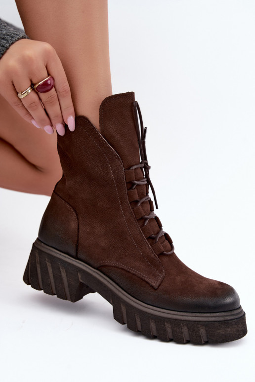 Botines de trabajo de cuero para mujer Zazoo 1850 chocolate