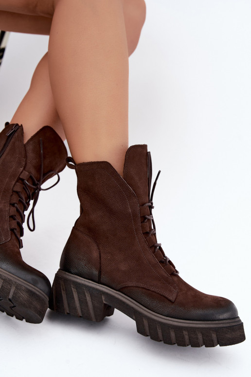 Botines de trabajo de cuero para mujer Zazoo 1850 chocolate