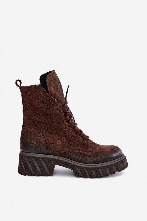 Botines de trabajo de cuero para mujer Zazoo 1850 chocolate