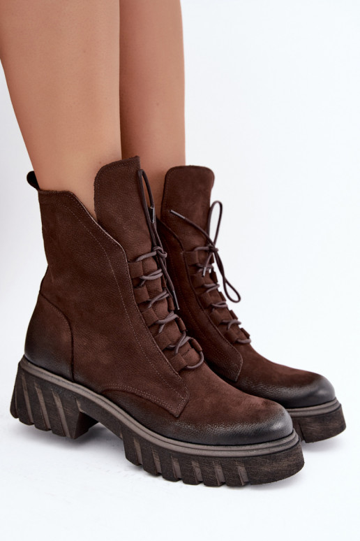 Botines de trabajo de cuero para mujer Zazoo 1850 chocolate