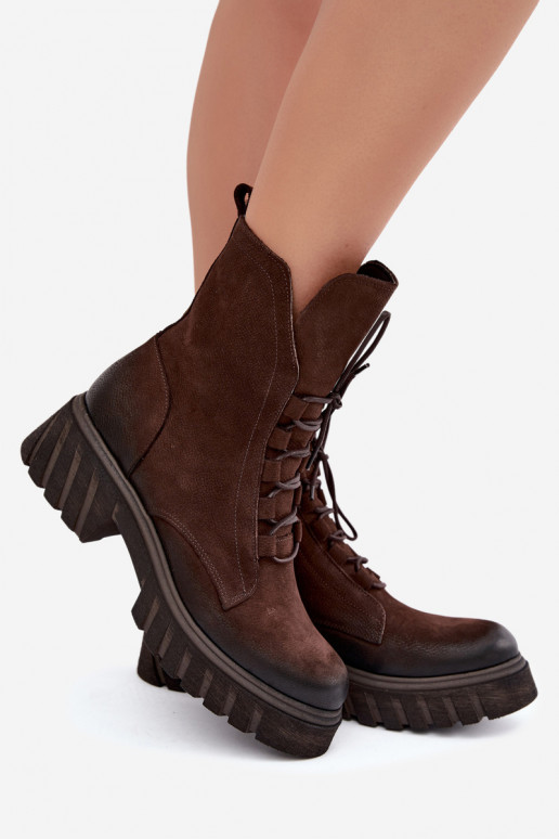 Botines de trabajo de cuero para mujer Zazoo 1850 chocolate