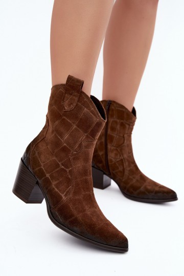 Botas de ante estilo vaquero con relieve Zazoo 1988 marrón