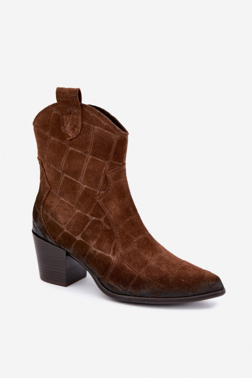 Botas de ante estilo vaquero con relieve Zazoo 1988 marrón