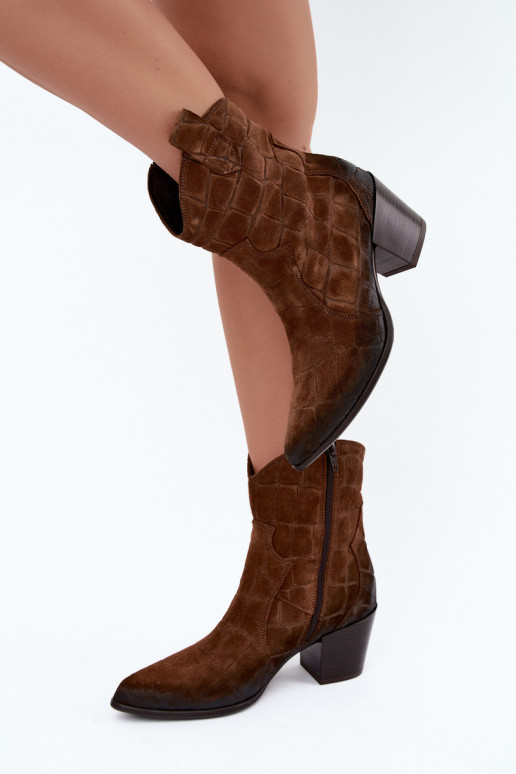 Botas de ante estilo vaquero con relieve Zazoo 1988 marrón