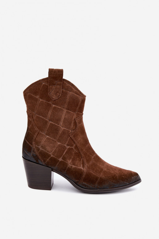 Botas de ante estilo vaquero con relieve Zazoo 1988 marrón