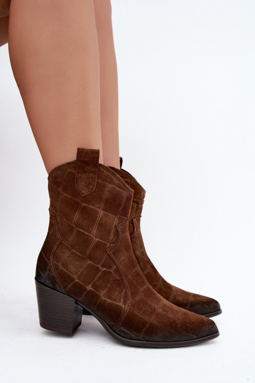 Botas de ante estilo vaquero con relieve Zazoo 1988 marrón
