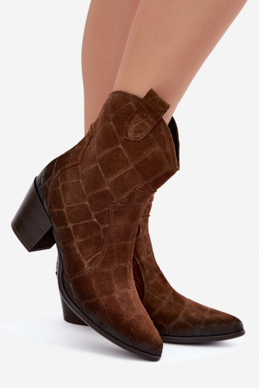 Botas de ante estilo vaquero con relieve Zazoo 1988 marrón