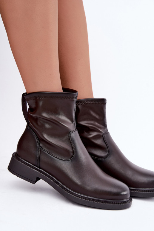 Botines de cuero aislados con tacón ancho Sergio Leone BT-62 chocolate