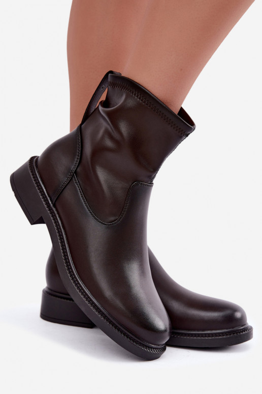 Botines de cuero aislados con tacón ancho Sergio Leone BT-62 chocolate