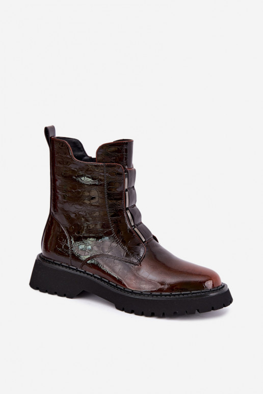 Botines aislados para mujer con efecto charol T.Sokolski Z26-501 marrón