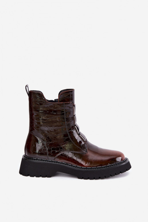 Botines aislados para mujer con efecto charol T.Sokolski Z26-501 marrón